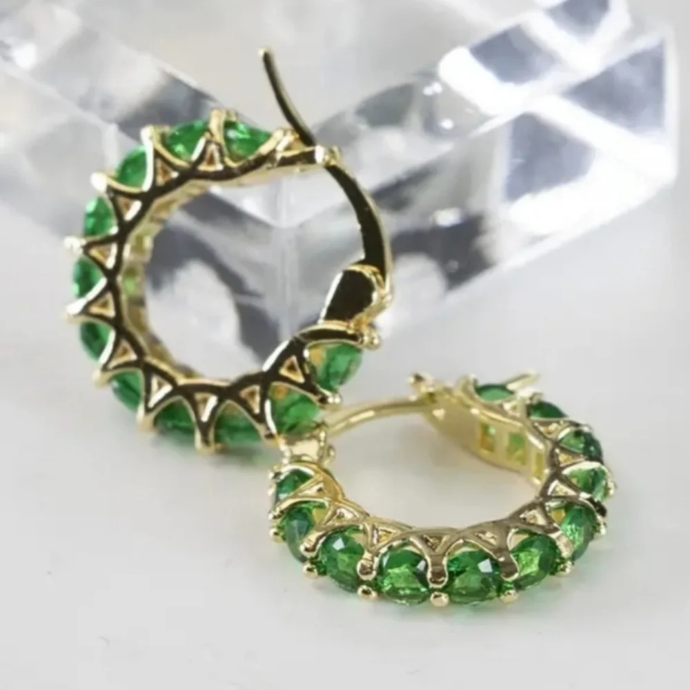 Gold and Green Filigree Hoop Earrings